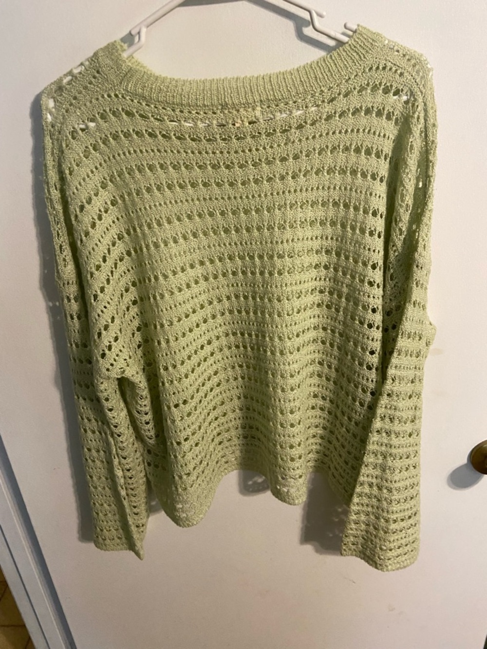 LA MIEL Light Green Open-Weave Crewneck Sweater - Picture 3 of 6